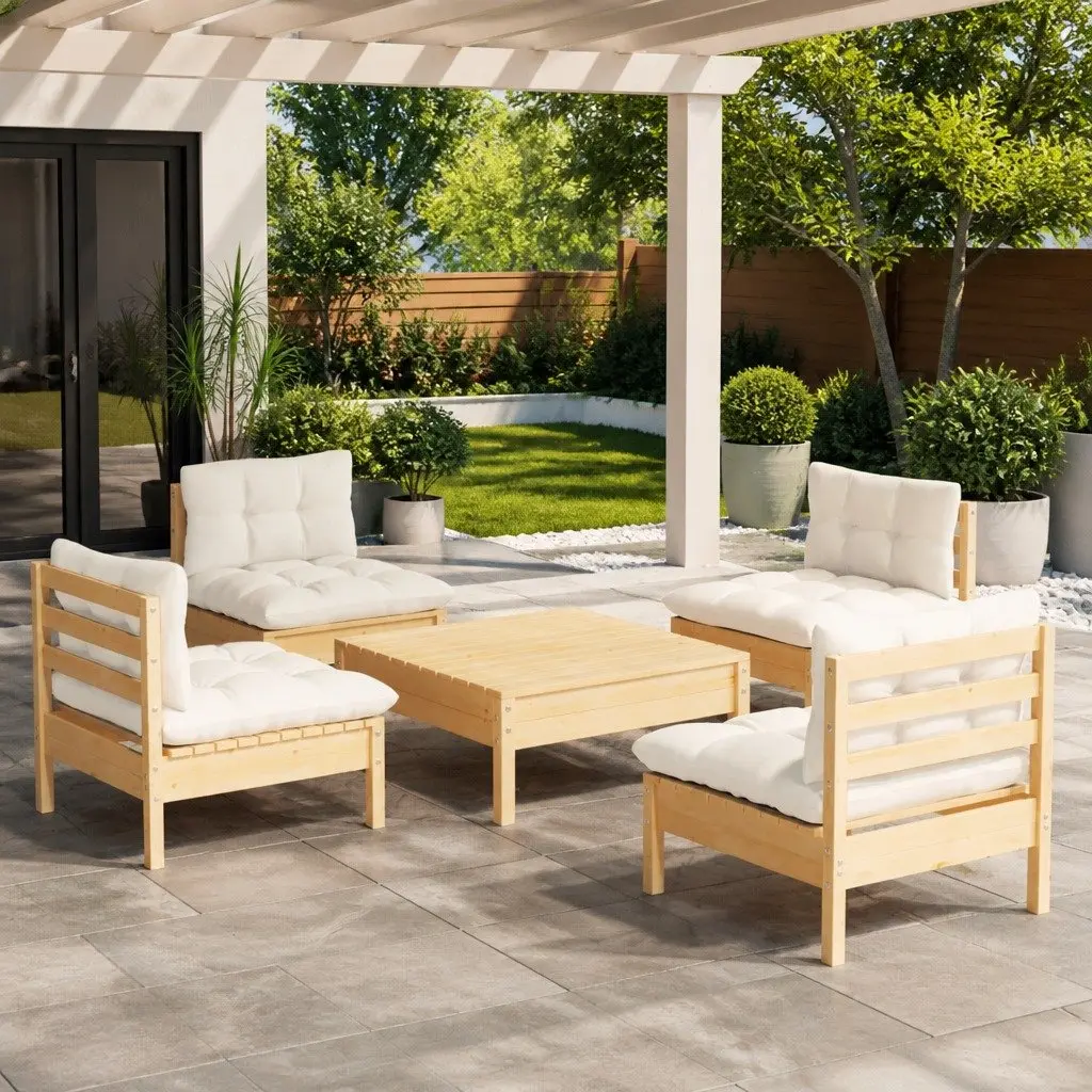 Garden Lounge Set Outdoor Furniture 5 Piece Patio Seating Cream Cushions
