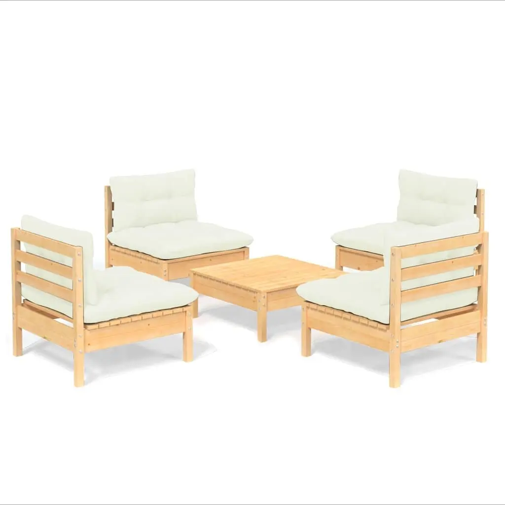 Garden Lounge Set Outdoor Furniture 5 Piece Patio Seating Cream Cushions