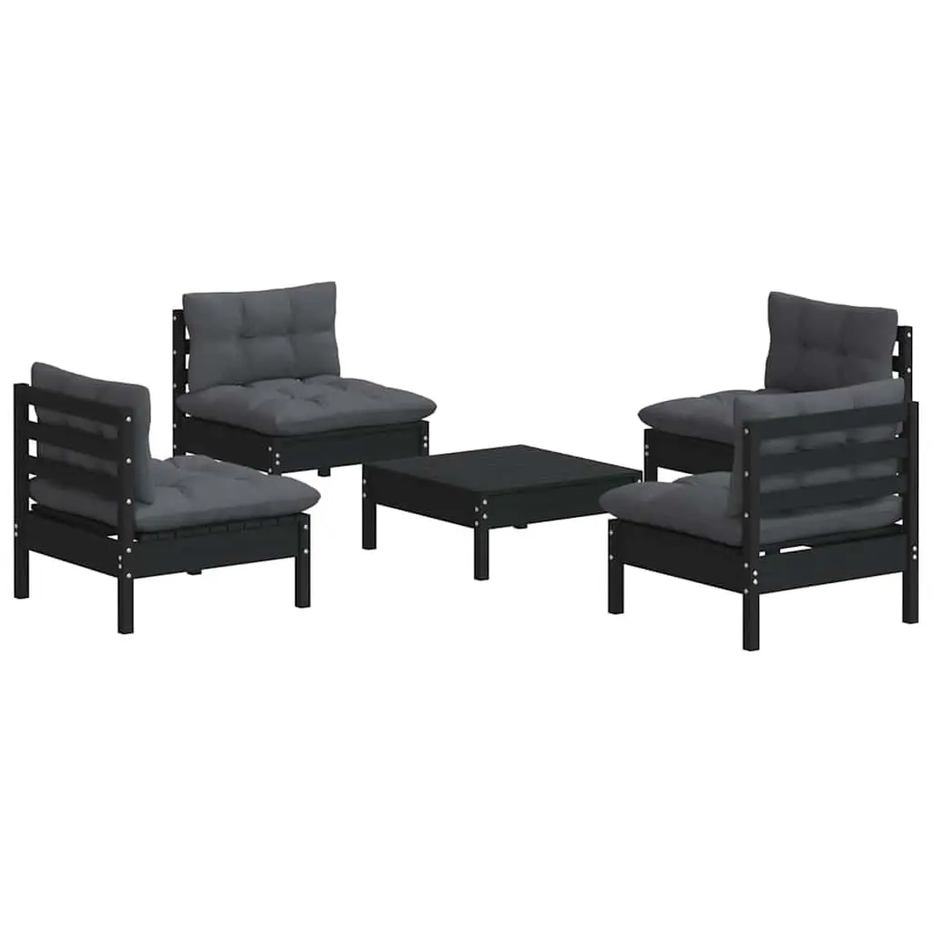 Garden Lounge Set 5 Piece Pinewood Patio Furniture Anthracite Cushions