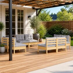 Reliable 8-Piece Garden Lounge Set with Grey Cushions