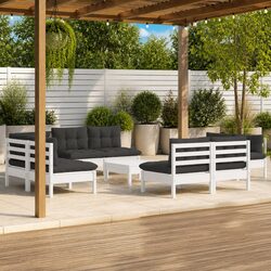 Garden Lounge Set 9 Piece Outdoor Patio Furniture Pinewood with Cushions White
