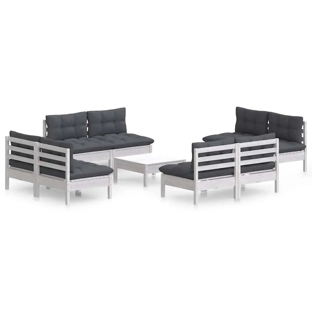 Garden Lounge Set Outdoor Patio Furniture 9 Piece Pinewood with Cushions White