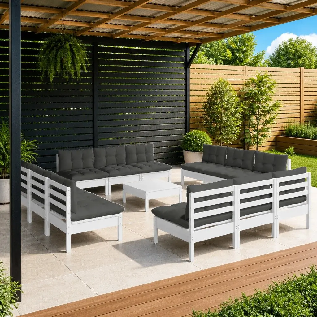 Garden Lounge Set Modular Outdoor Patio Furniture 13 Piece Pinewood White