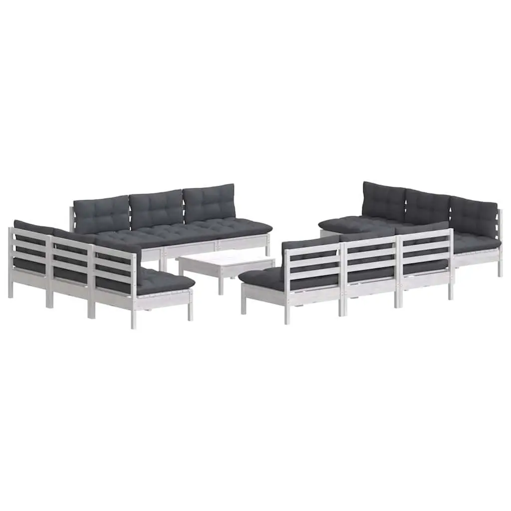 Garden Lounge Set Modular Outdoor Patio Furniture 13 Piece Pinewood White