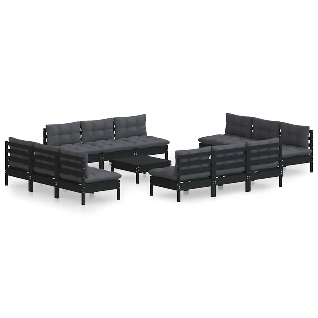 Garden Lounge Set Outdoor Patio Furniture 13 Piece Pinewood Black