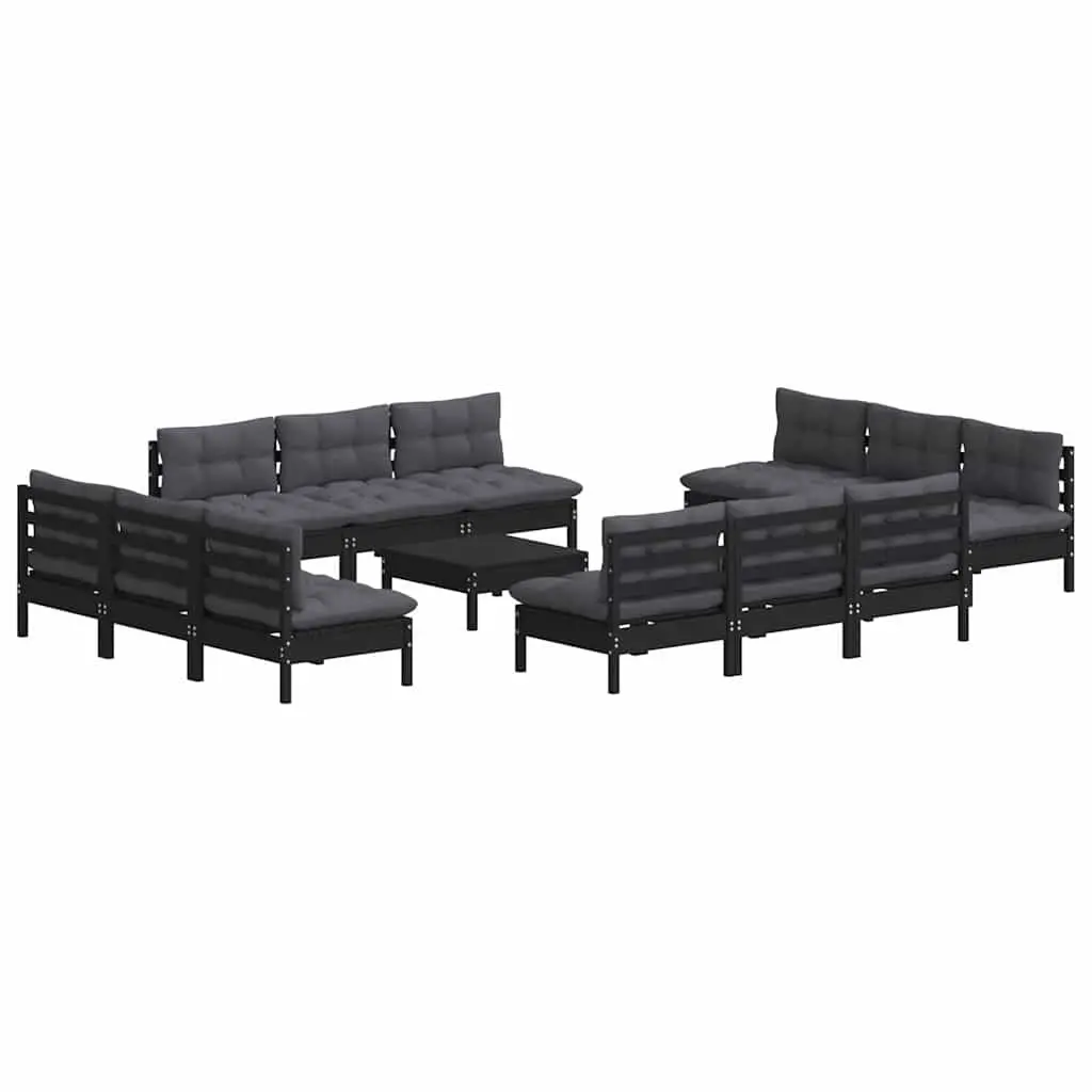 Garden Lounge Set Outdoor Patio Furniture 13 Piece Pinewood Black