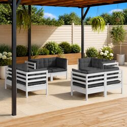 8 Piece Garden Lounge Set Outdoor Patio Furniture White Modular Pinewood