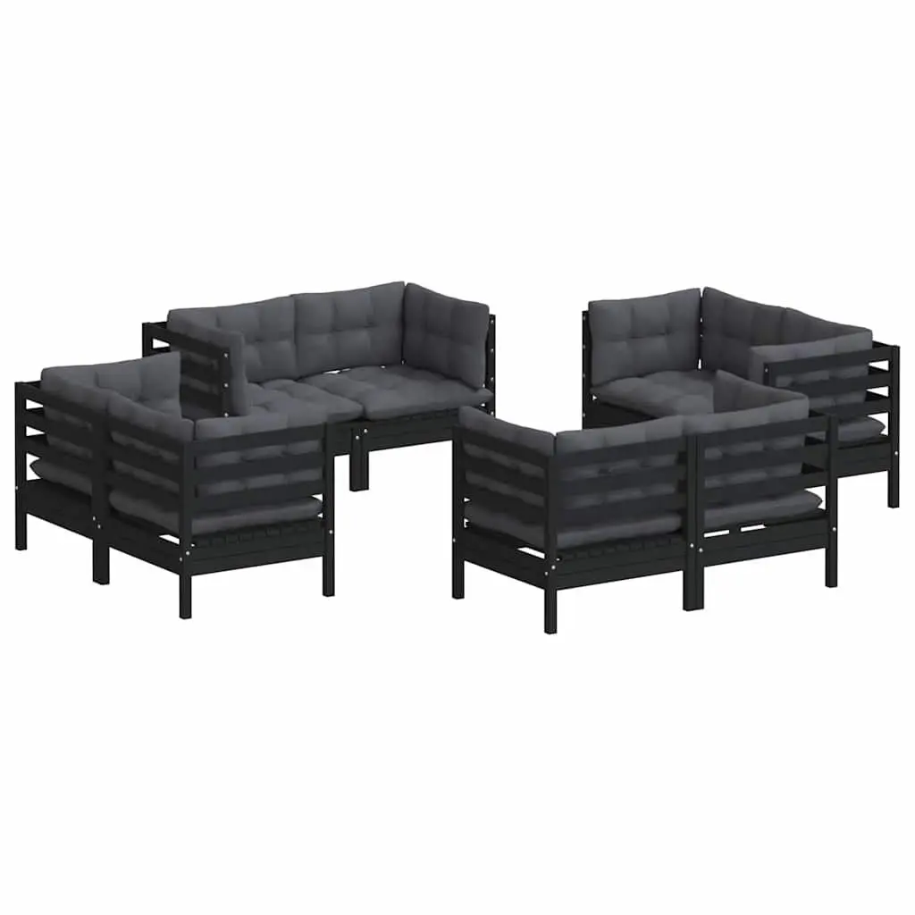 Garden Lounge Set 8 Piece Outdoor Patio Furniture Modular Pinewood Anthracite Cushions Black