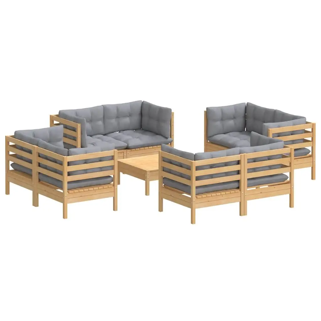 Garden Lounge Set 9 Piece Outdoor Patio Furniture Pinewood Grey Cushions