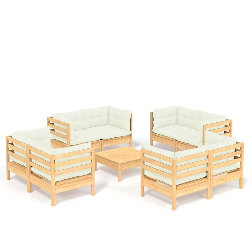 9 Piece Outdoor Garden Lounge Set Pinewood Cream Cushions