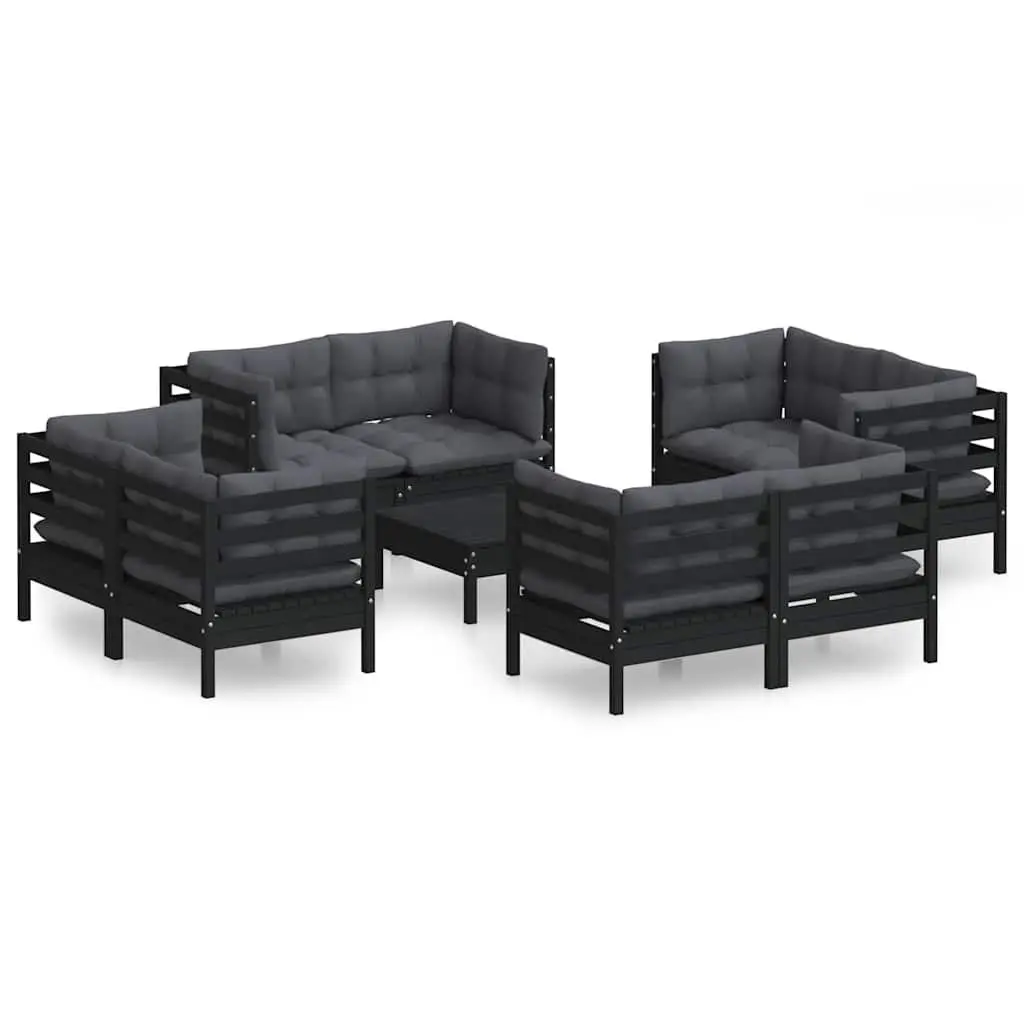 Garden Lounge Set 9 Piece Outdoor Seating Pinewood with Cushions Black