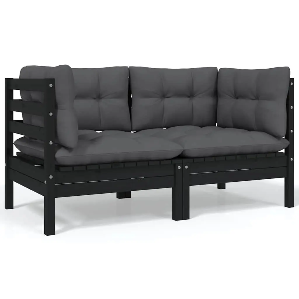 Garden Lounge Set 9 Piece Outdoor Seating Pinewood with Cushions Black
