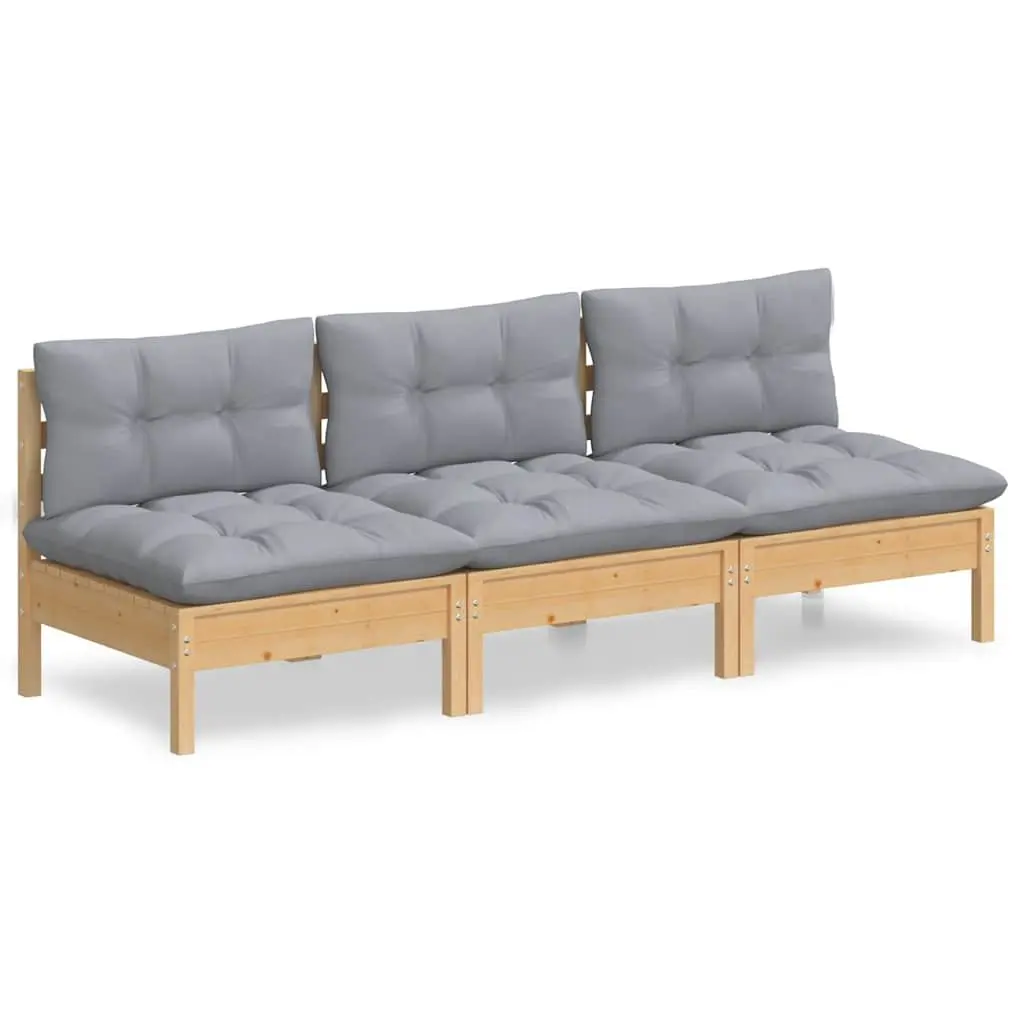 3-Seater Garden Sofa with Grey Cushions