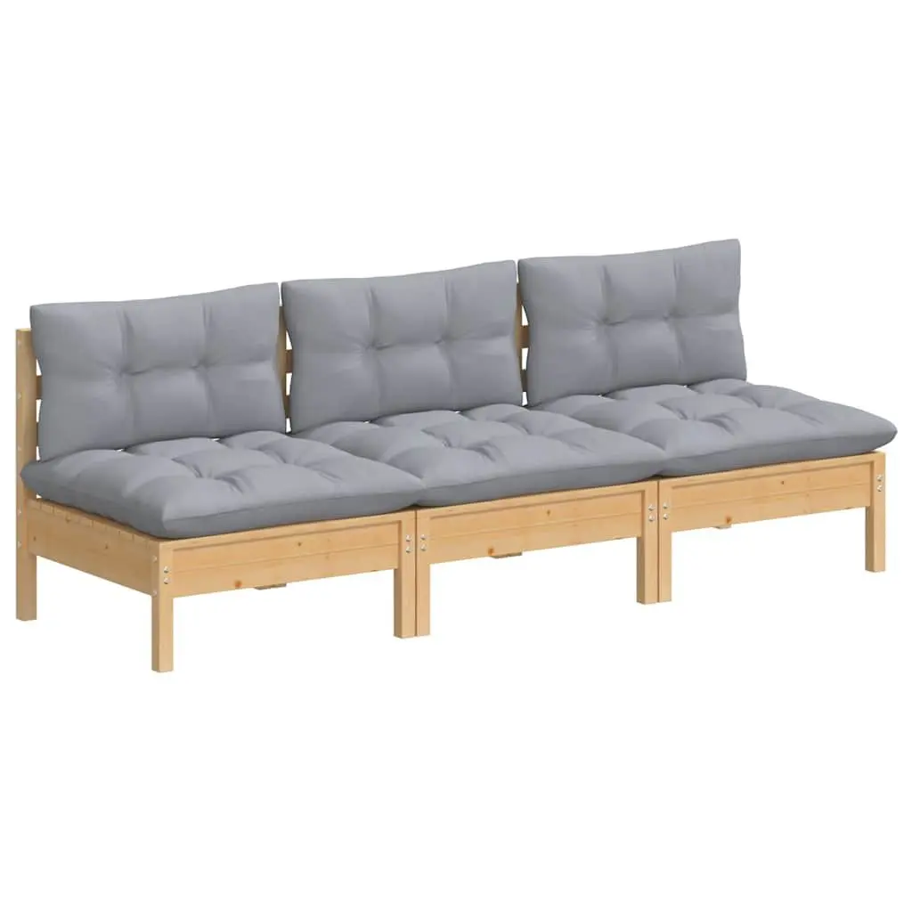 3-Seater Garden Sofa with Grey Cushions