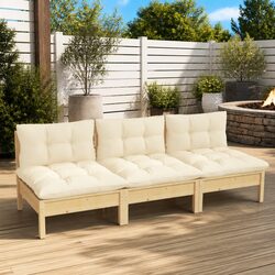 3-Seater Garden Sofa with Cushions Solid Pinewood Modular Outdoor Patio Lounge