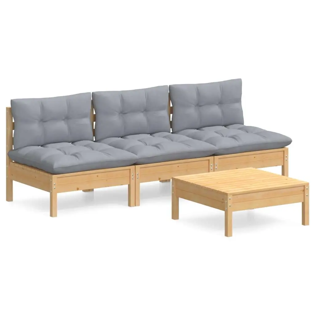 Garden Lounge Set 4 Piece Outdoor Patio Furniture Grey Cushions Pinewood