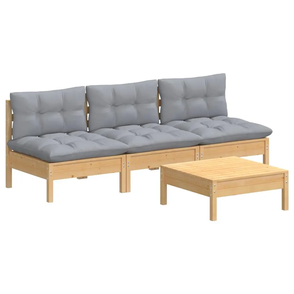 Garden Lounge Set 4 Piece Outdoor Patio Furniture Grey Cushions Pinewood