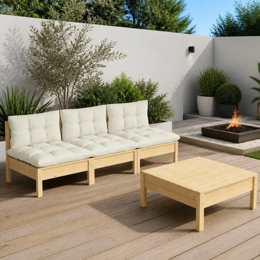 Garden Lounge Set Outdoor Patio Furniture 4 Piece Cream Cushions