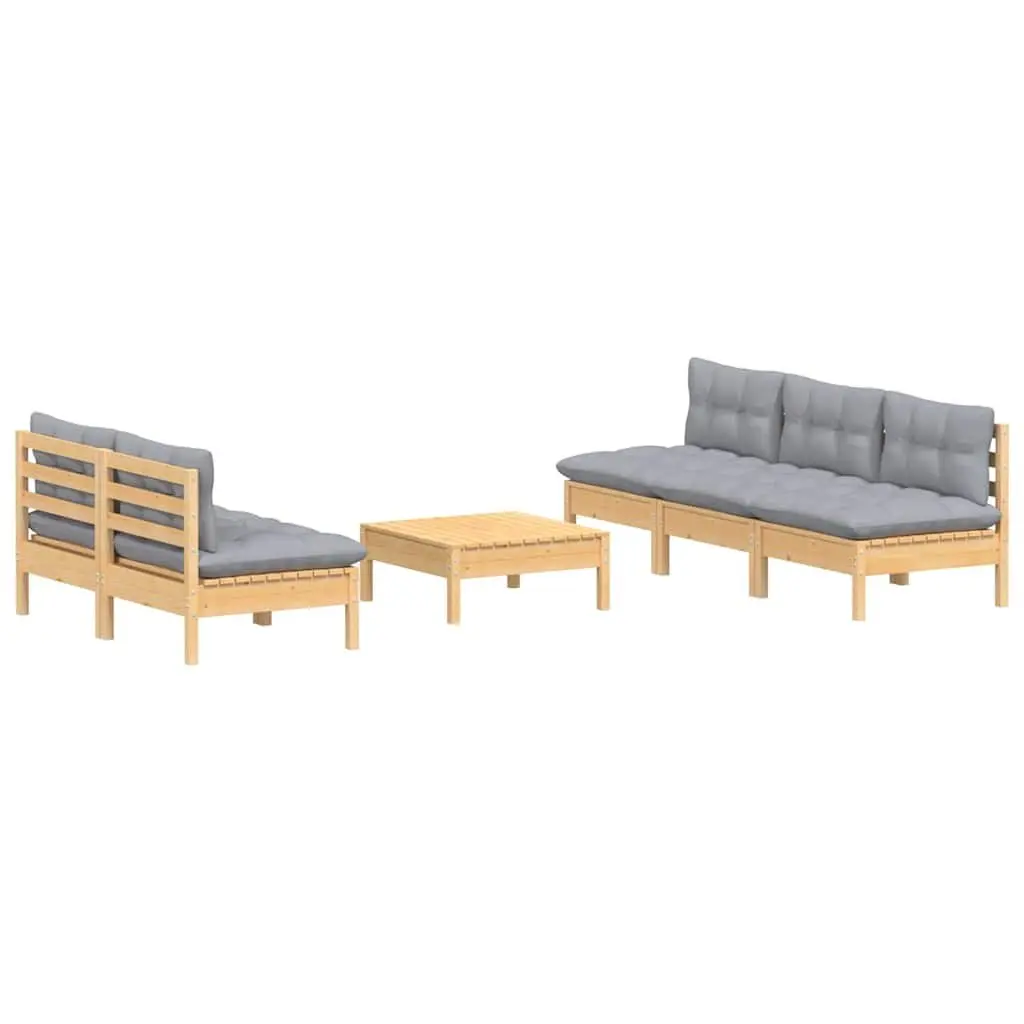Garden Lounge Set 6 Piece Outdoor Patio Furniture Pinewood Grey Cushions Modular