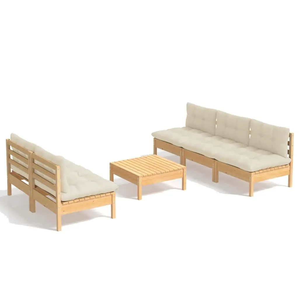 Garden Lounge Set 6 Piece Outdoor Patio Furniture Pinewood Cream Cushions