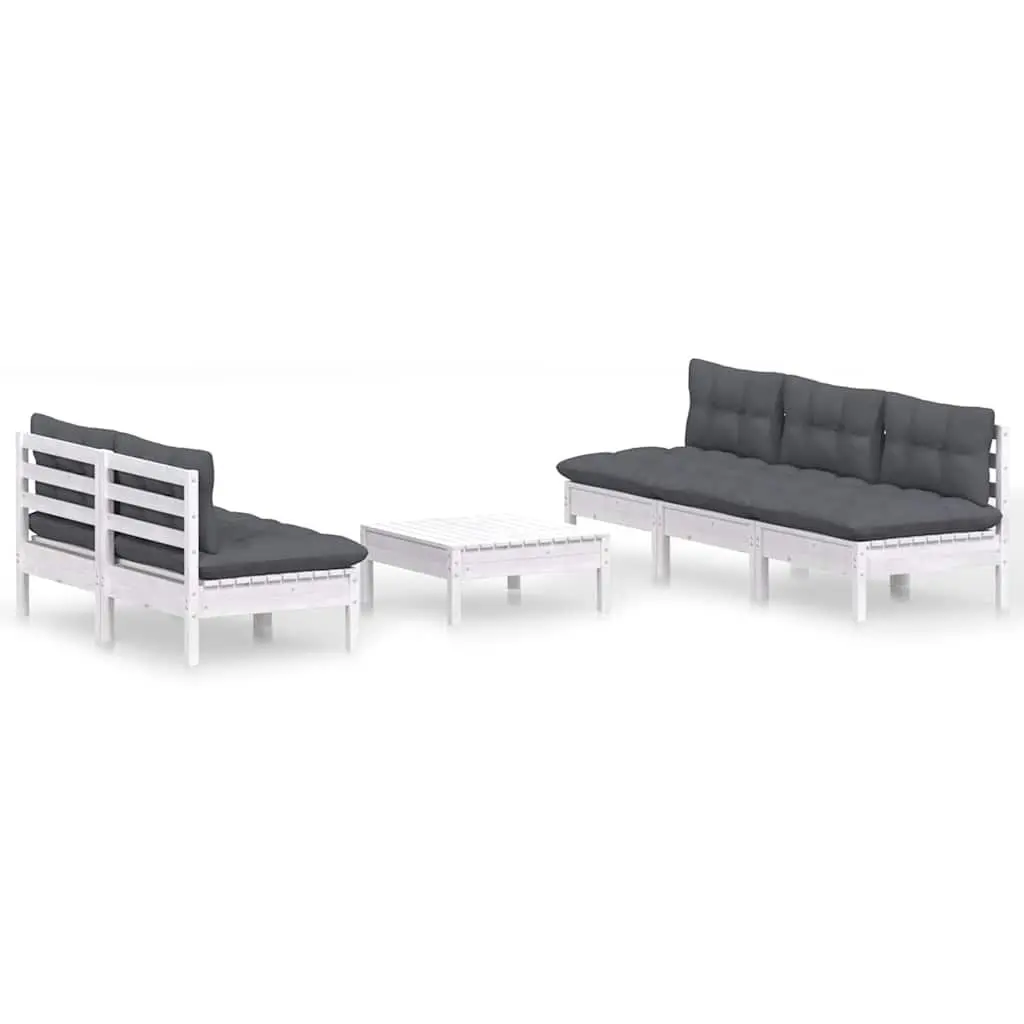 Garden Lounge Set Modular Outdoor Patio Furniture 6 Piece Pinewood with Cushions White