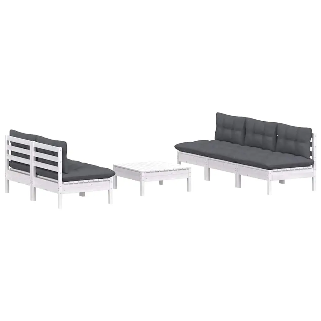 Garden Lounge Set Modular Outdoor Patio Furniture 6 Piece Pinewood with Cushions White