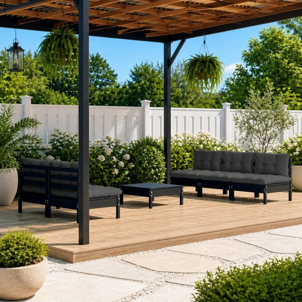 Garden Lounge Set 6 Piece Outdoor Patio Furniture Pinewood Black