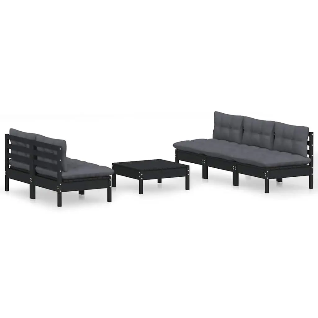 Garden Lounge Set 6 Piece Outdoor Patio Furniture Pinewood Black