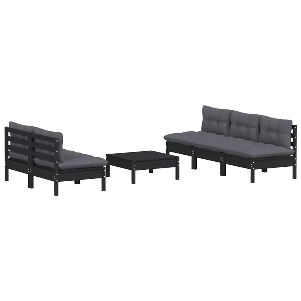Garden Lounge Set 6 Piece Outdoor Patio Furniture Pinewood Black