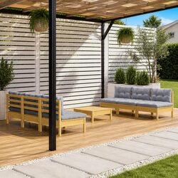 Garden Lounge Set 7 Piece Outdoor Patio Furniture Grey Cushions Pinewood Modular