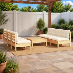 Comfortable 7 Piece Garden Lounge Set with Cream Cushions