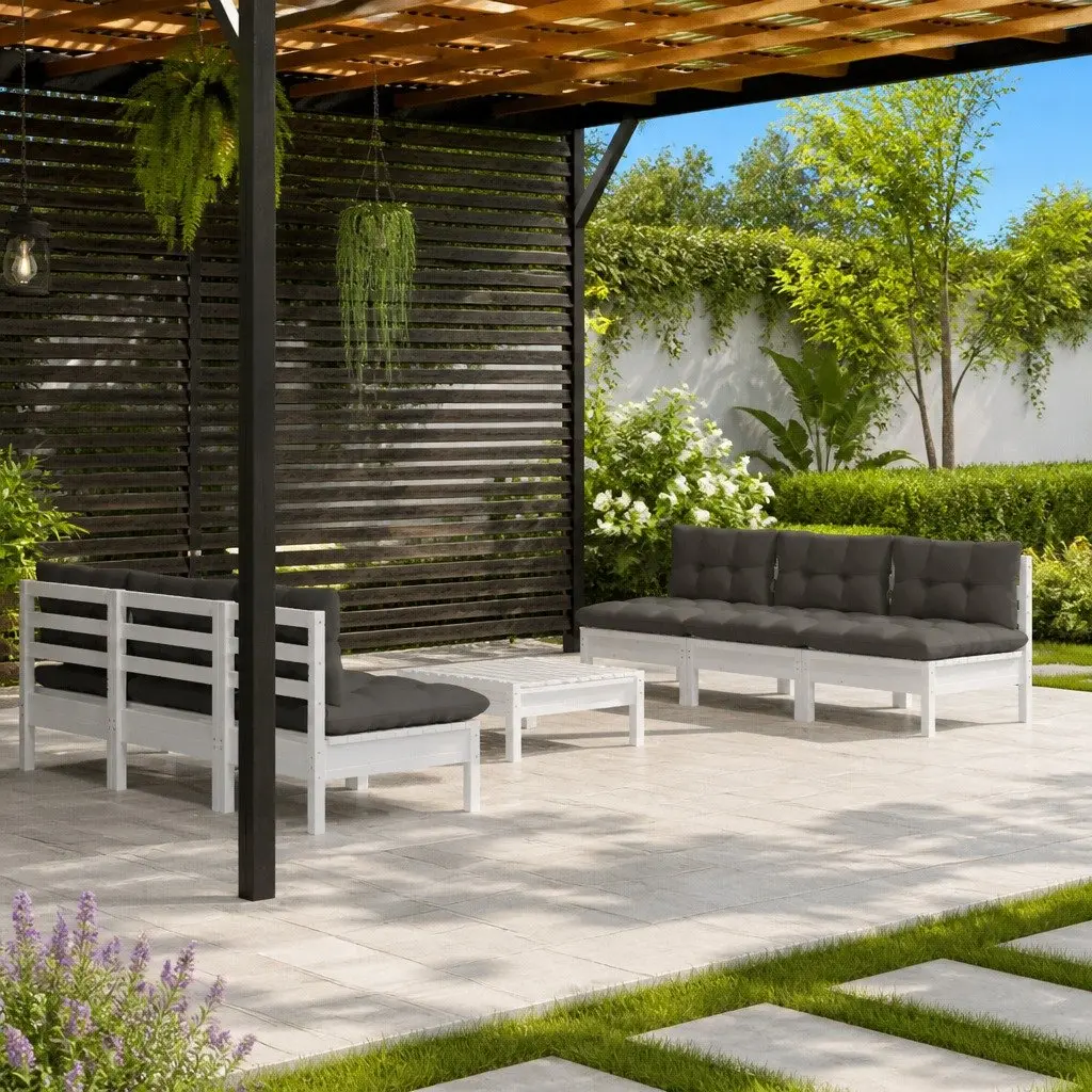 Garden Lounge Set Modular Outdoor Furniture 7 Piece White Pinewood with Cushions