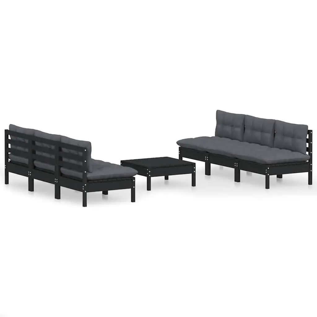 Garden Lounge Set 7 Piece Outdoor Patio Furniture Pinewood Black Anthracite with Cushions
