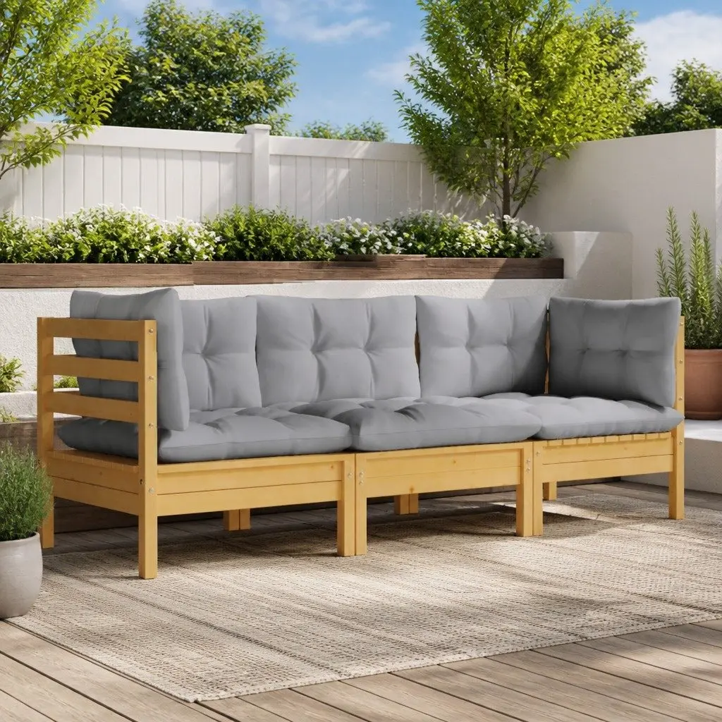 3-Seater Garden Sofa Outdoor Patio Seating Modular Lounge Grey Cushions