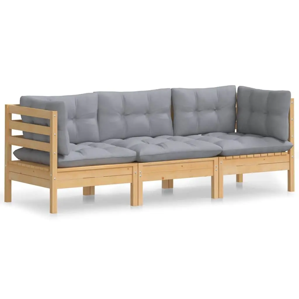 3-Seater Garden Sofa Outdoor Patio Seating Modular Lounge Grey Cushions