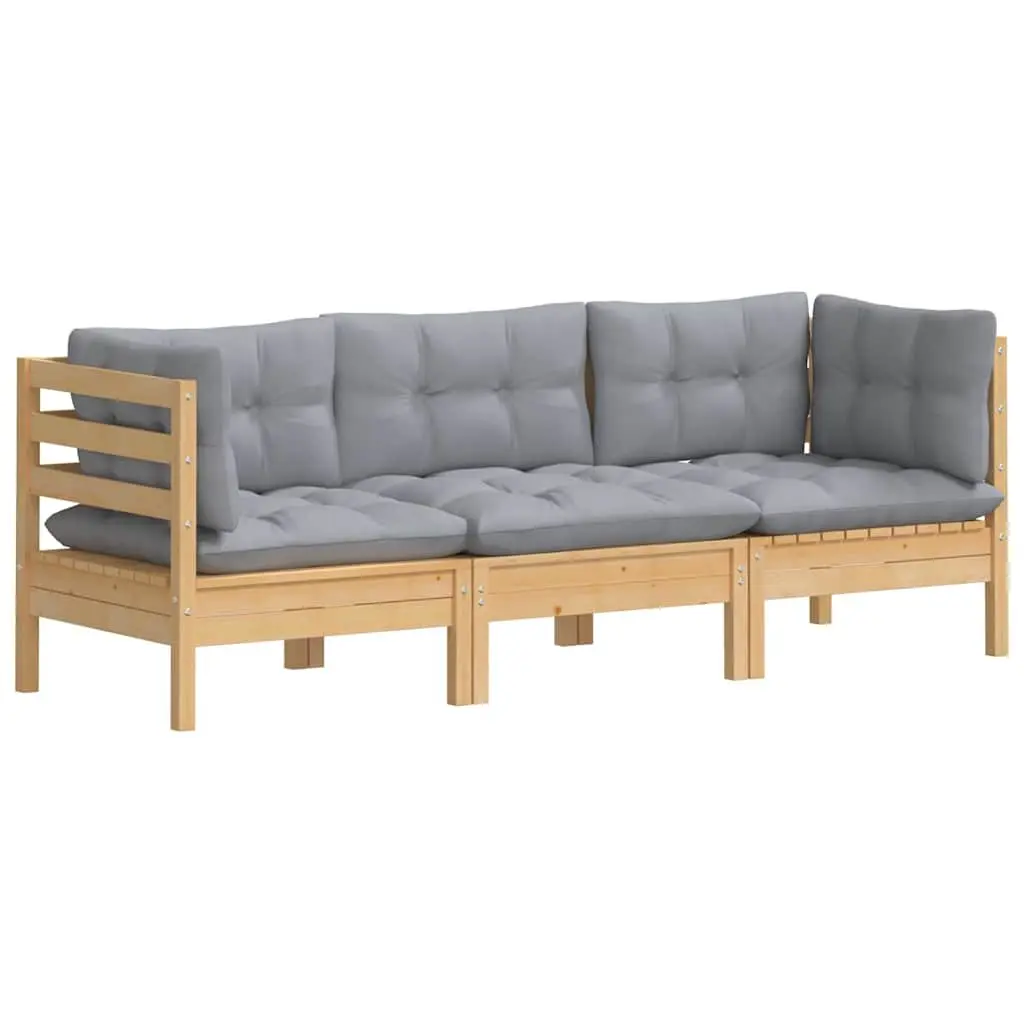 3-Seater Garden Sofa Outdoor Patio Seating Modular Lounge Grey Cushions