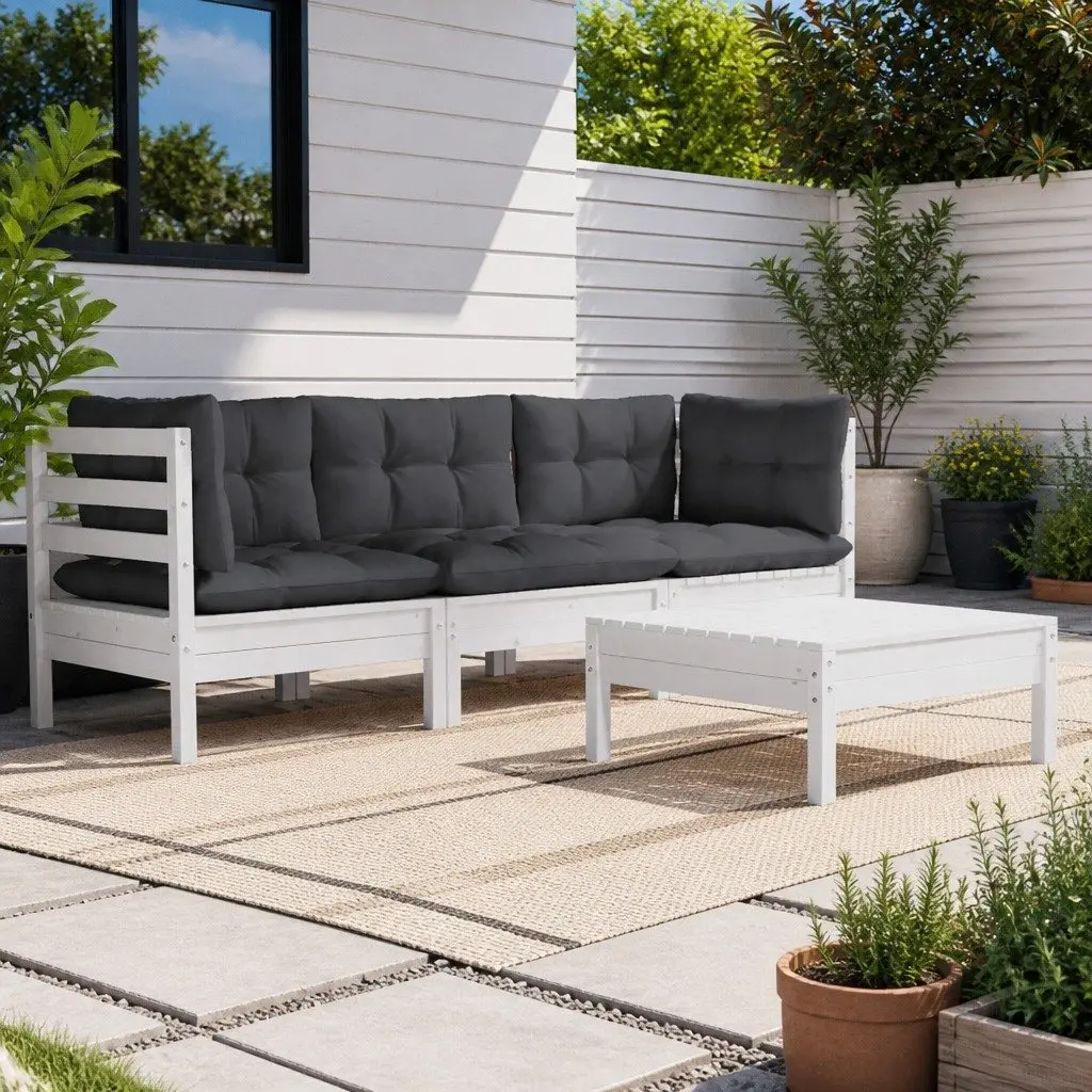 Garden Lounge Set 4 Piece Outdoor Patio Furniture Pinewood White