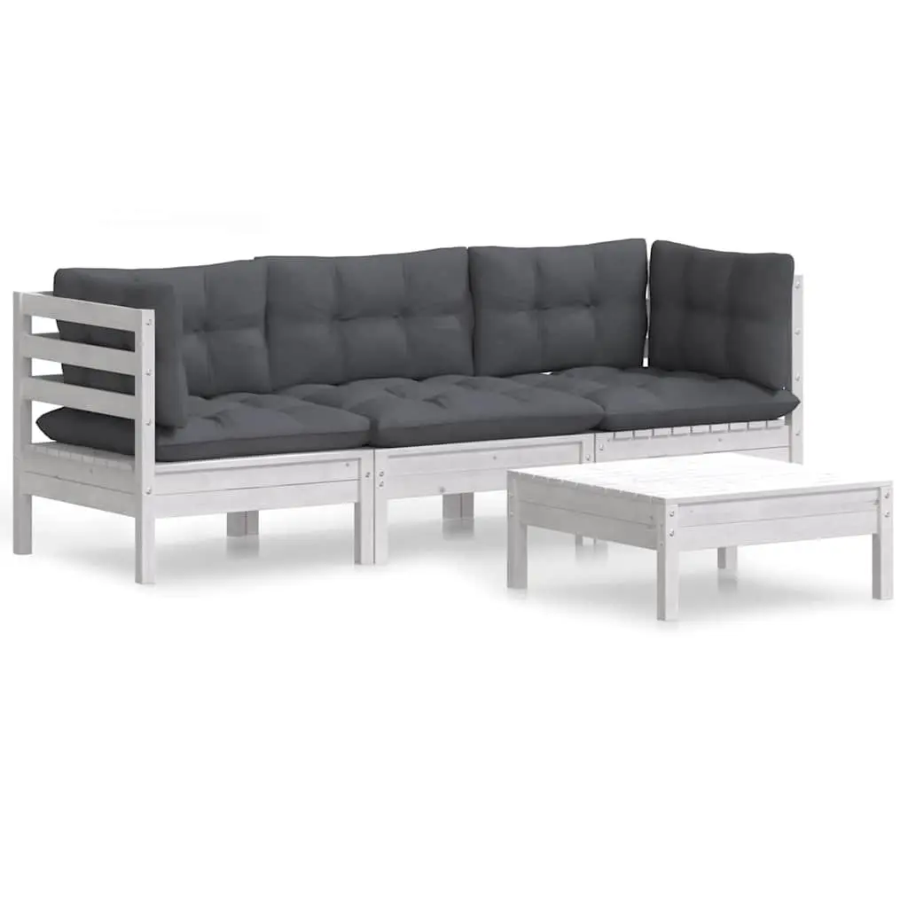 Garden Lounge Set 4 Piece Outdoor Patio Furniture Pinewood White