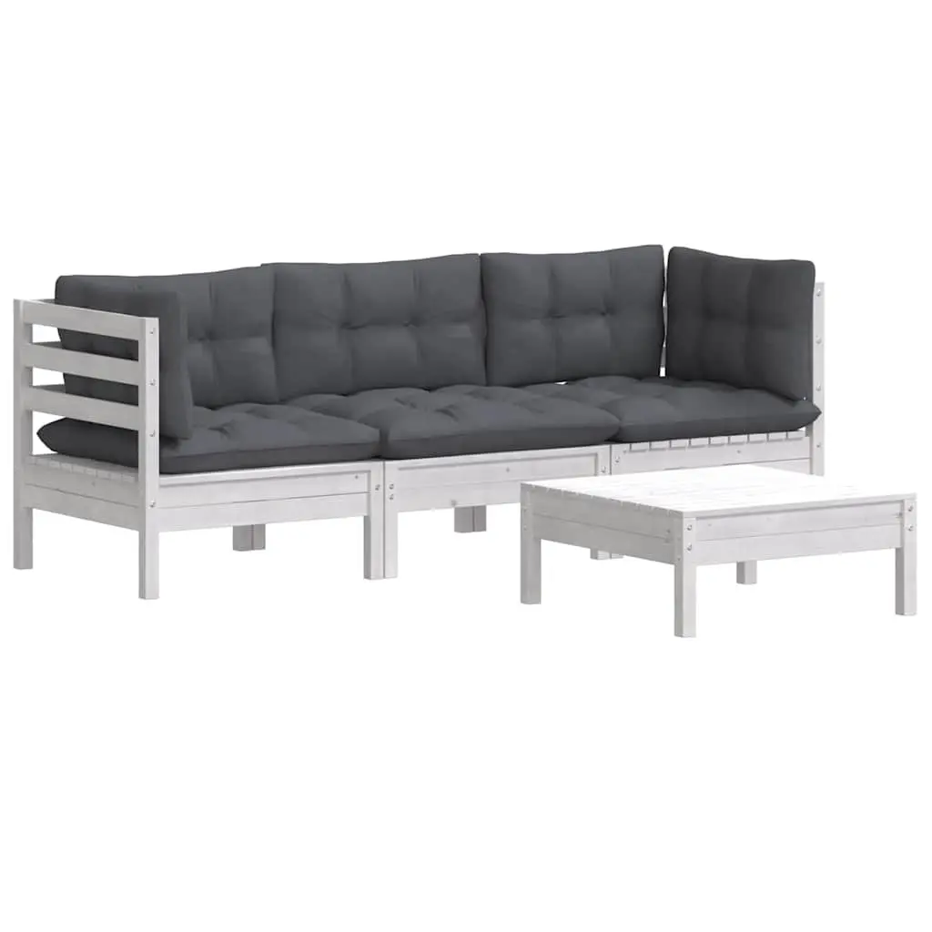 Garden Lounge Set 4 Piece Outdoor Patio Furniture Pinewood White