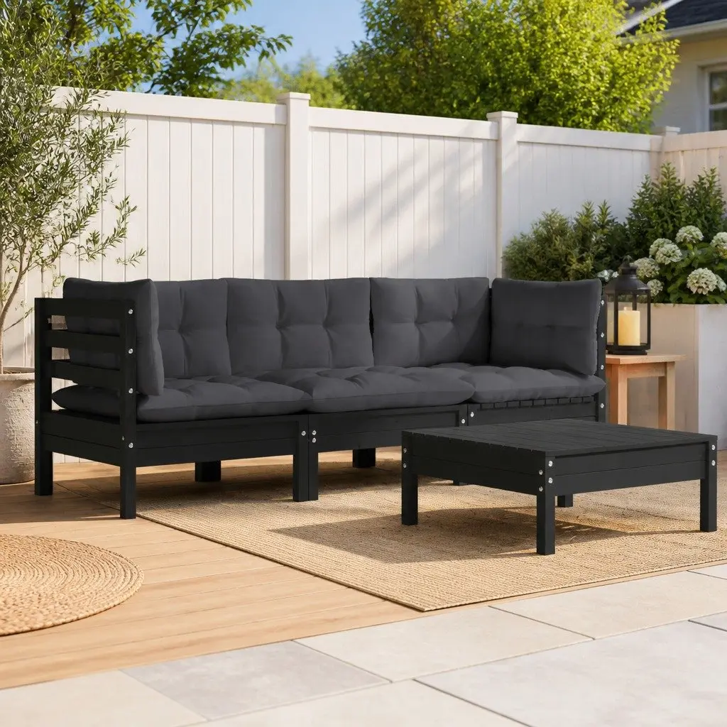 Garden Lounge Set Outdoor Patio Furniture 4 Piece Pinewood Black