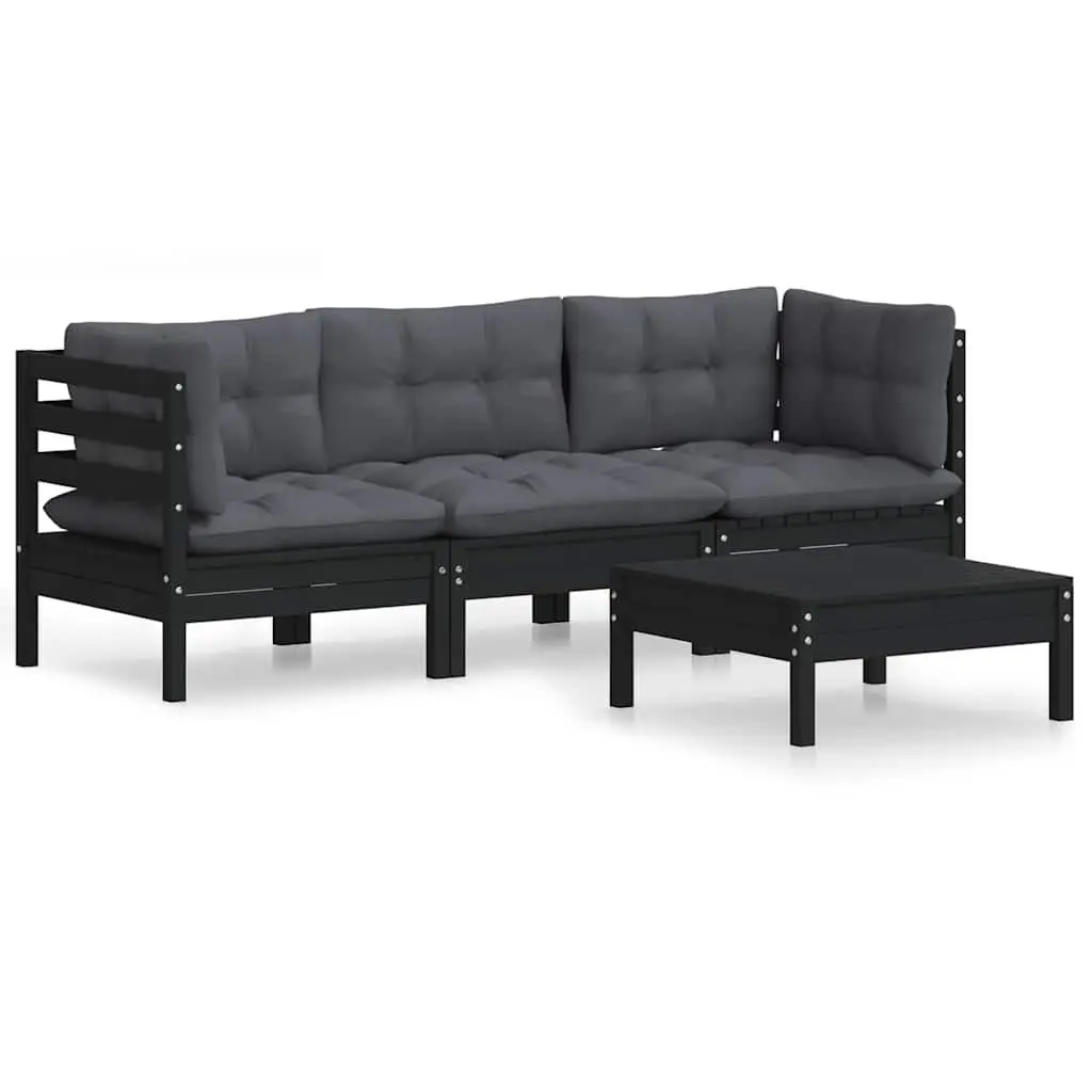 Garden Lounge Set Outdoor Patio Furniture 4 Piece Pinewood Black