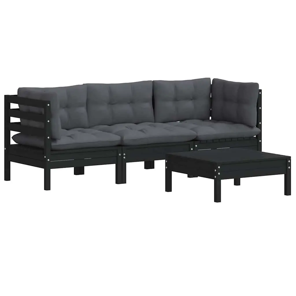 Garden Lounge Set Outdoor Patio Furniture 4 Piece Pinewood Black