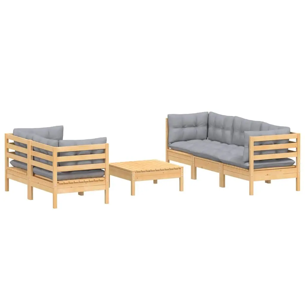 Garden Lounge Set 6 Piece Outdoor Patio Furniture Pinewood Grey