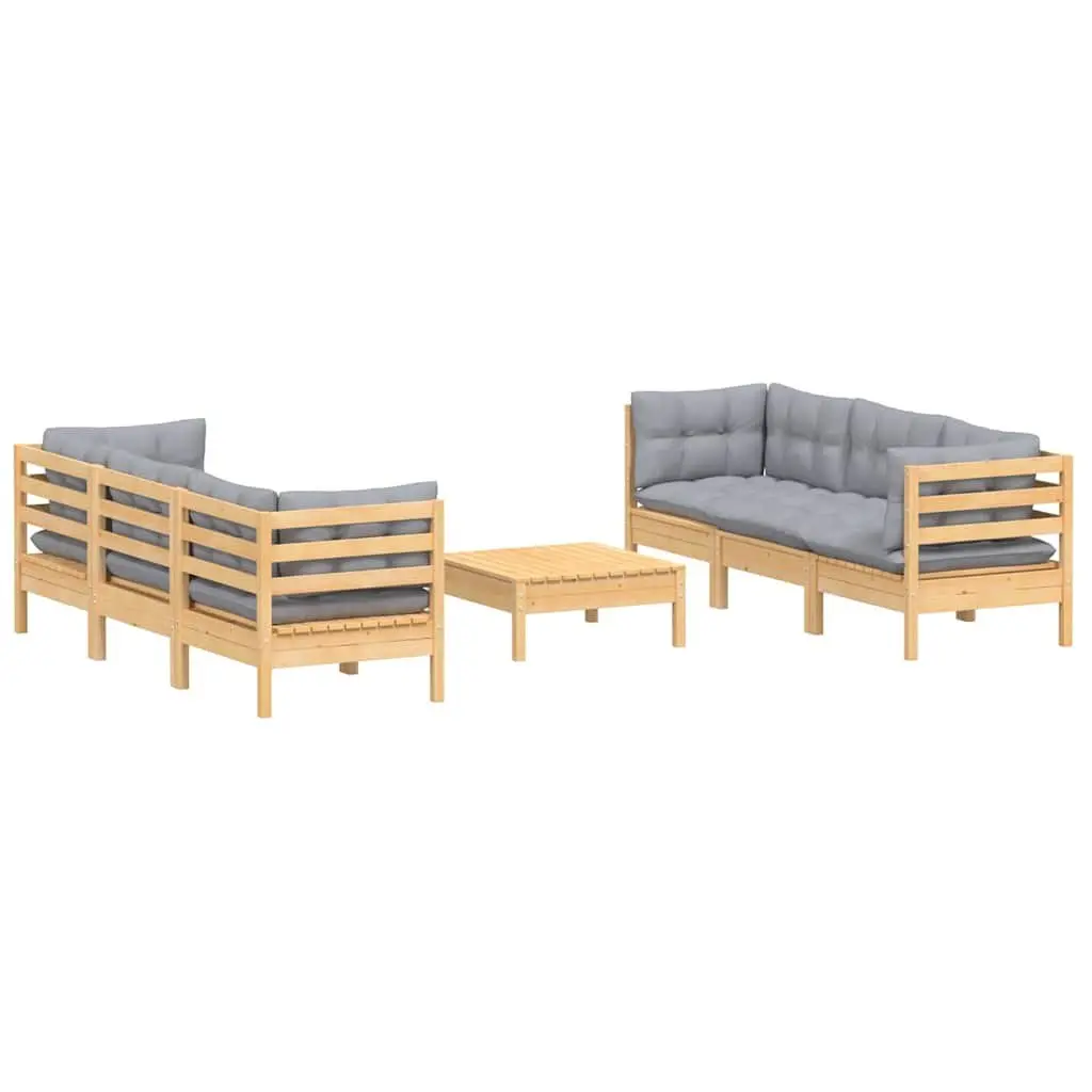 Garden Lounge Set 7 Piece Outdoor Furniture Modular Pinewood Grey Cushions