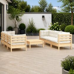 7 Piece Garden Lounge Set with Cream Cushions and Pinewood Frame