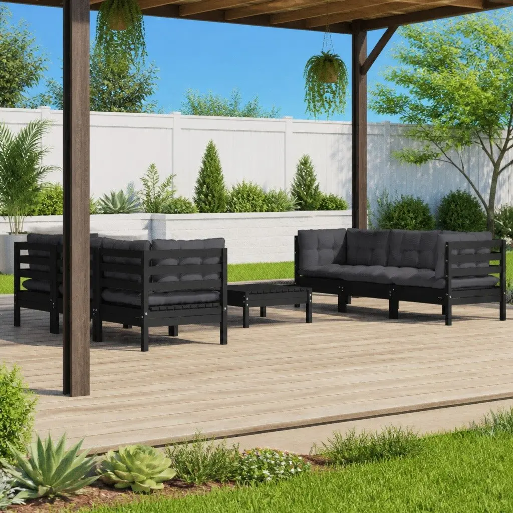 Garden Lounge Set 7 Piece Outdoor Patio Furniture Pinewood Black