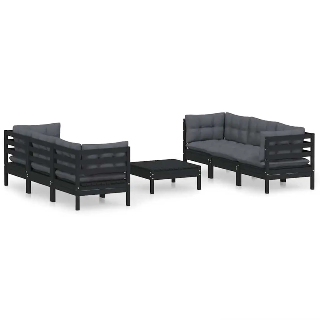 Garden Lounge Set 7 Piece Outdoor Patio Furniture Pinewood Black