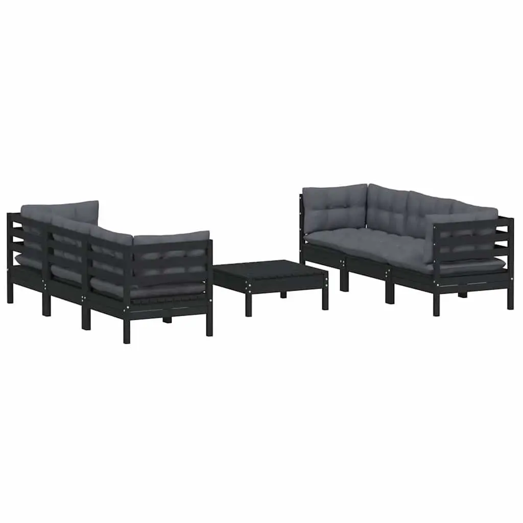 Garden Lounge Set 7 Piece Outdoor Patio Furniture Pinewood Black
