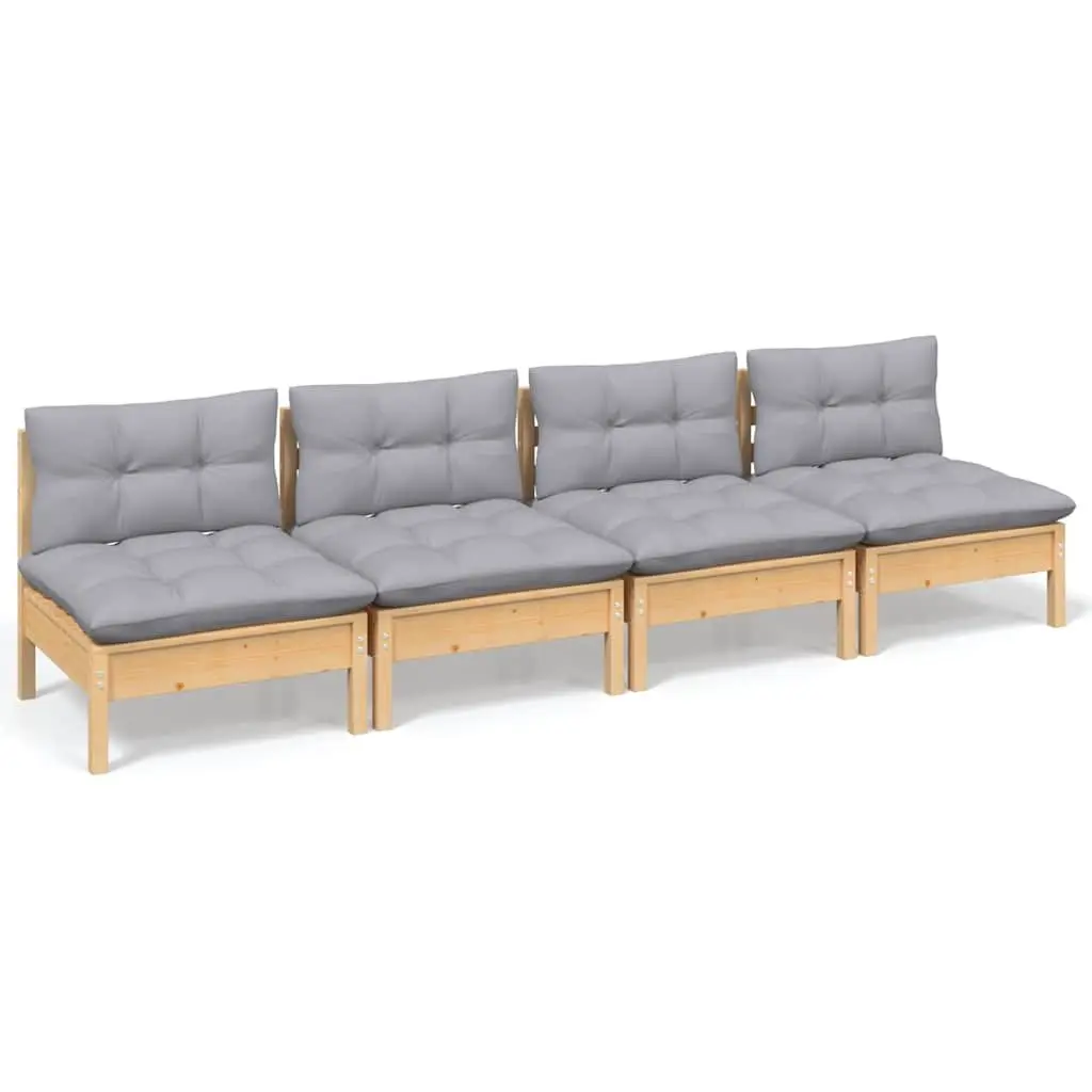 4-Seater Garden Sofa Outdoor Patio Seating Modular Grey Cushions Pinewood