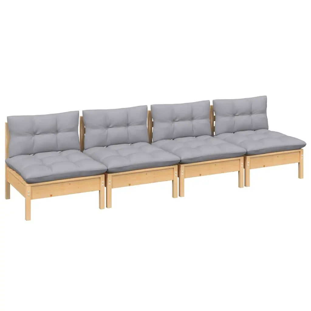 4-Seater Garden Sofa Outdoor Patio Seating Modular Grey Cushions Pinewood